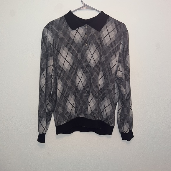 Alfred Dunner men knit black and white ikat plaid sweater - Picture 2 of 5